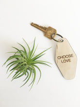 retro key fob >> wooden key chain >> choose love
